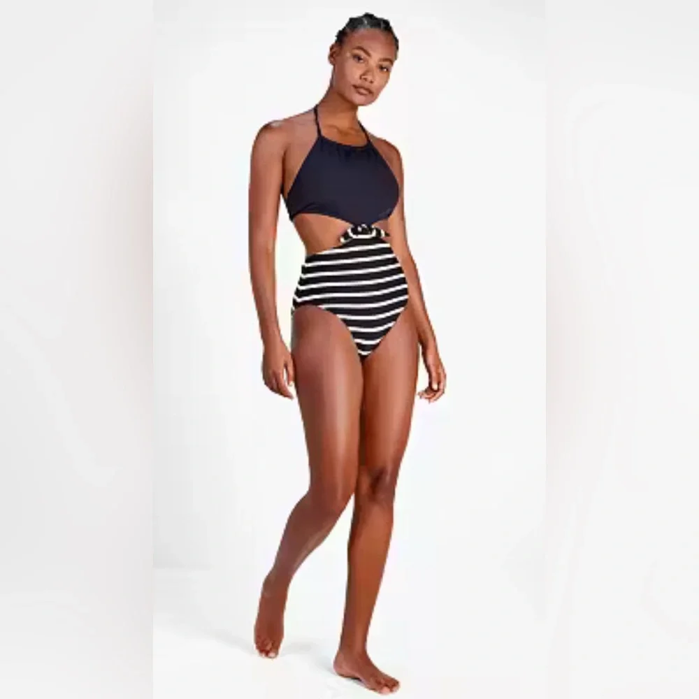 NWT [kate spade] new york Halter Cutout One Piece Black/White Swimsuit Womens XL - Picture 4 of 12